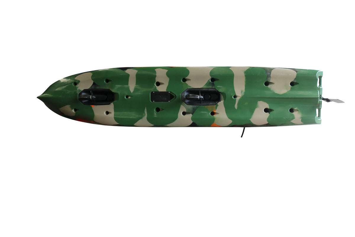14FT 2-Person Tandem Propeller Double Seats Pedal Kayak 4.2m with Electric Motor Fishing Fin Kayak Canoe HDPE Ocean Sea