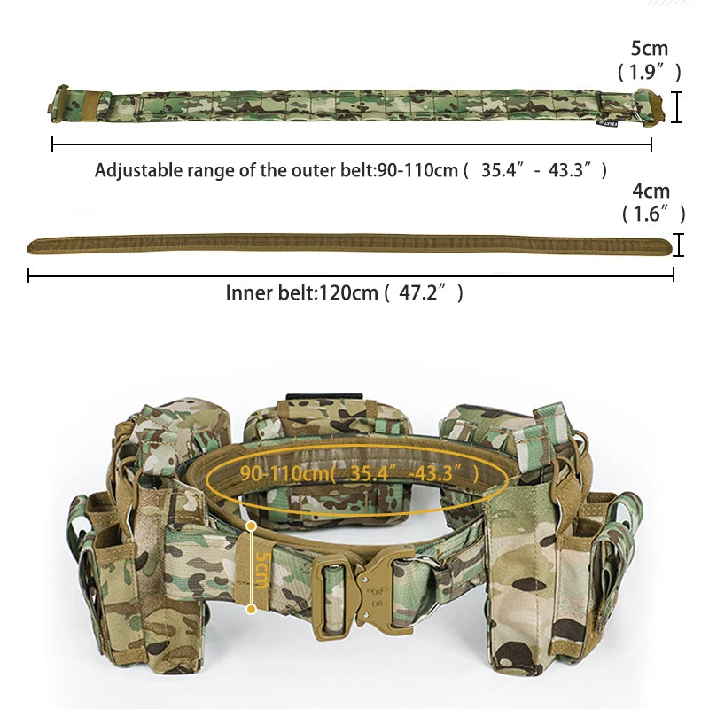 Outdoor Battle Belt Set 7-in-1 Law Enforcement Airsoft Tactical Duty Belt with Molle Utility Pouches Accessories