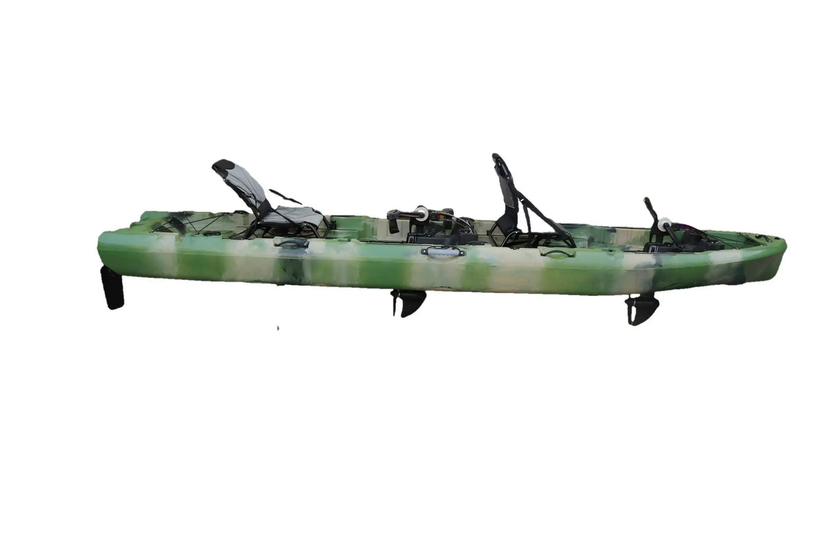 14FT 2-Person Tandem Propeller Double Seats  Pedal Kayak 4.2m with Electric Motor Fishing Fin Kayak Canoe HDPE Ocean Sea