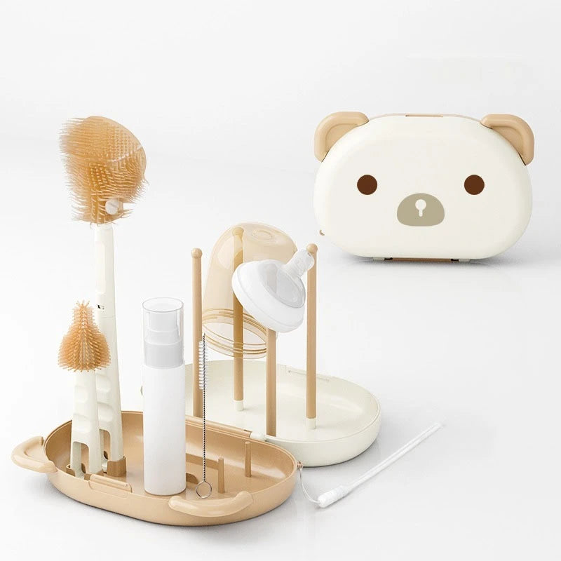 Travel Portable Bottle Brush Set, Foldable Bottle Brush, Sponge Baby Bottle and Nipple Brush, Rotating Nylon Brush