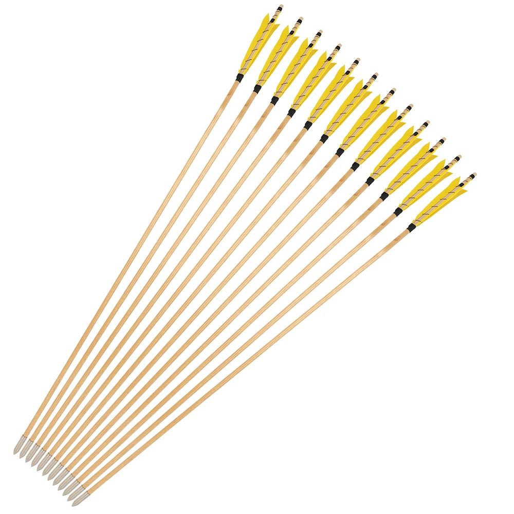 Wood Arrows 6/12pcs Turkey Feather OD8mm Fixed Stainless Steel Arrowhead 32.3Inch for Bow Shooting Hunting Practice