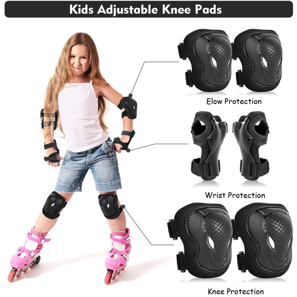 6 In 1 Kids/Youth Protective Gear Set, Kids Knee Pads Elbow Pads & Wrist Guard for Scooter, Skateboard, Bicycle, Inline Skating