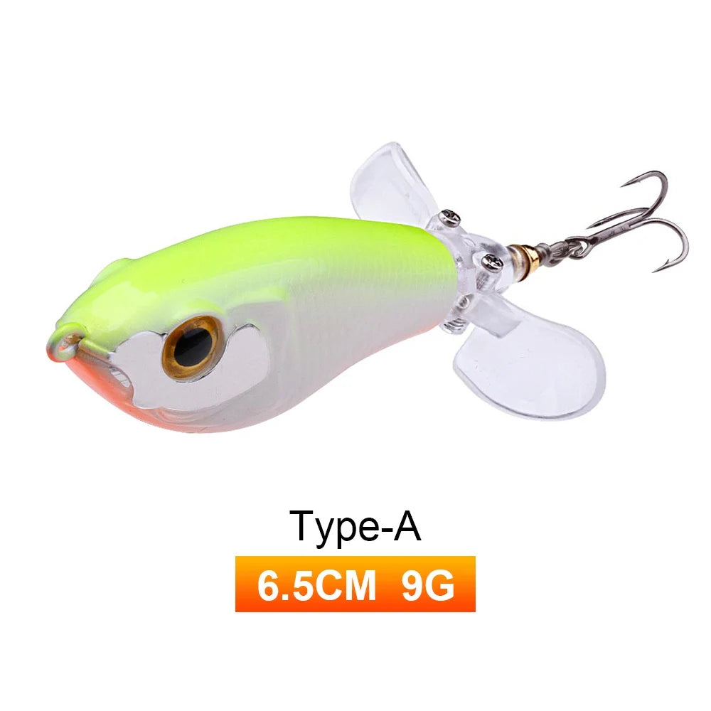 TREHOOK 9g/16g Topwater Whopper Popper Fishing Lures Rotating Double Propeller Tail Artificial Bait Floating Wobblers