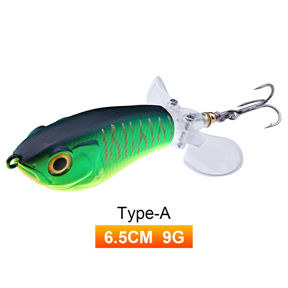 TREHOOK 9g/16g Topwater Whopper Popper Fishing Lures Rotating Double Propeller Tail Artificial Bait Floating Wobblers