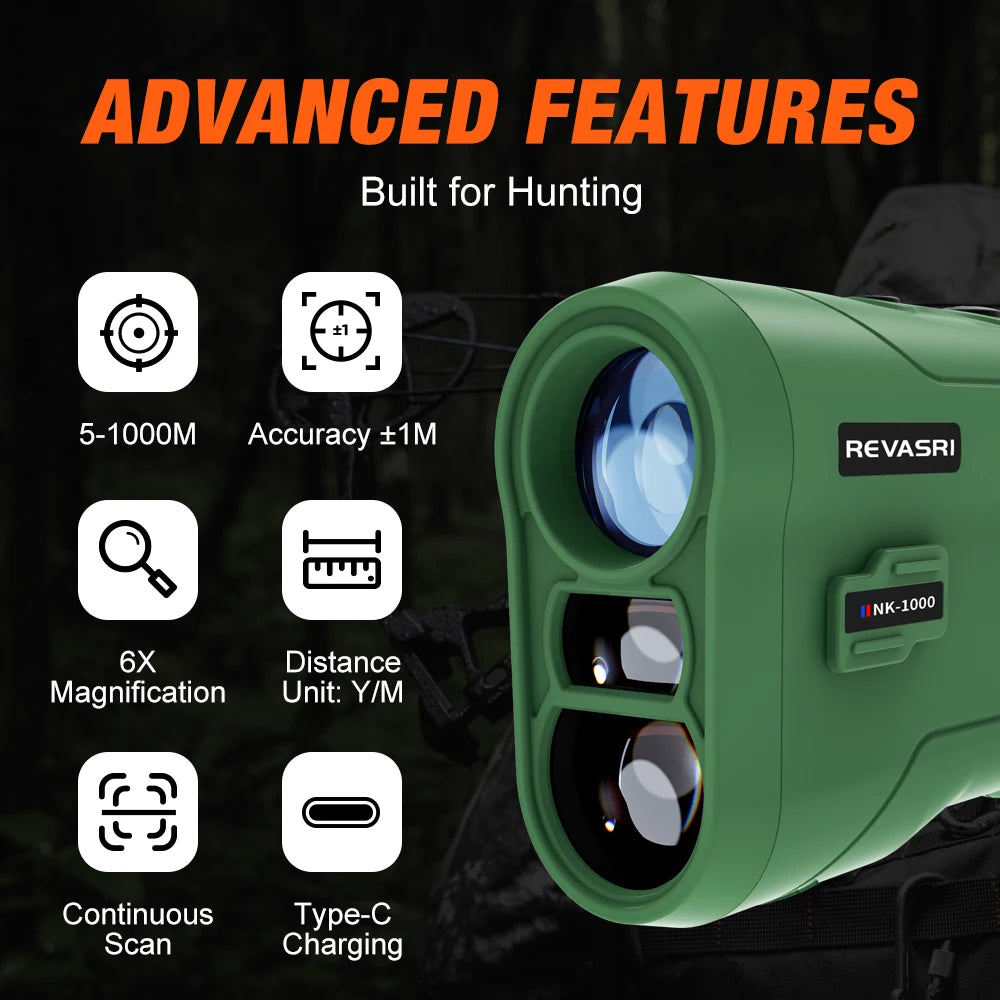 REVASRI 1000M Rangefinder for Hunting & Golf, with Speed, Slope Compensation, Scan Mode & Normal Measurement for Outdoor Shooting & Golf Sports