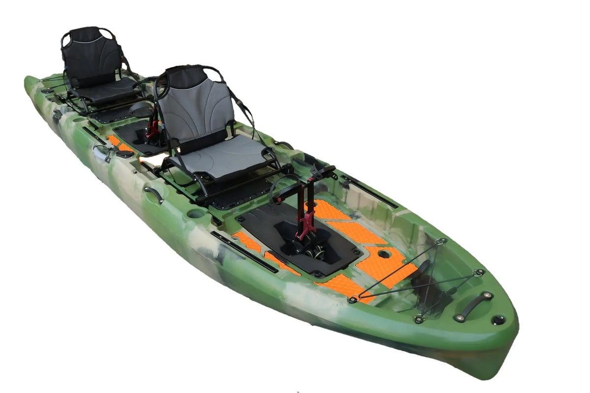 14FT 2-Person Tandem Propeller Double Seats  Pedal Kayak 4.2m with Electric Motor Fishing Fin Kayak Canoe HDPE Ocean Sea