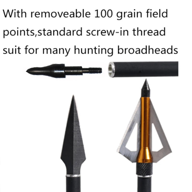 28/30/31 Inch Pure Carbon Arrows Spine 300 400 Hunting with Replaceable Arrowhead for Compound  Recurve Traditional Bow Target