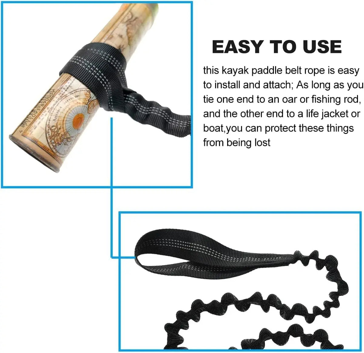Elastic Kayak Paddle Leash Tether Kayaking Rod Lanyard Canoe Paddle Leash Coiled Lanyard Cord Fishing Rod Leash Boat Safety Rope
