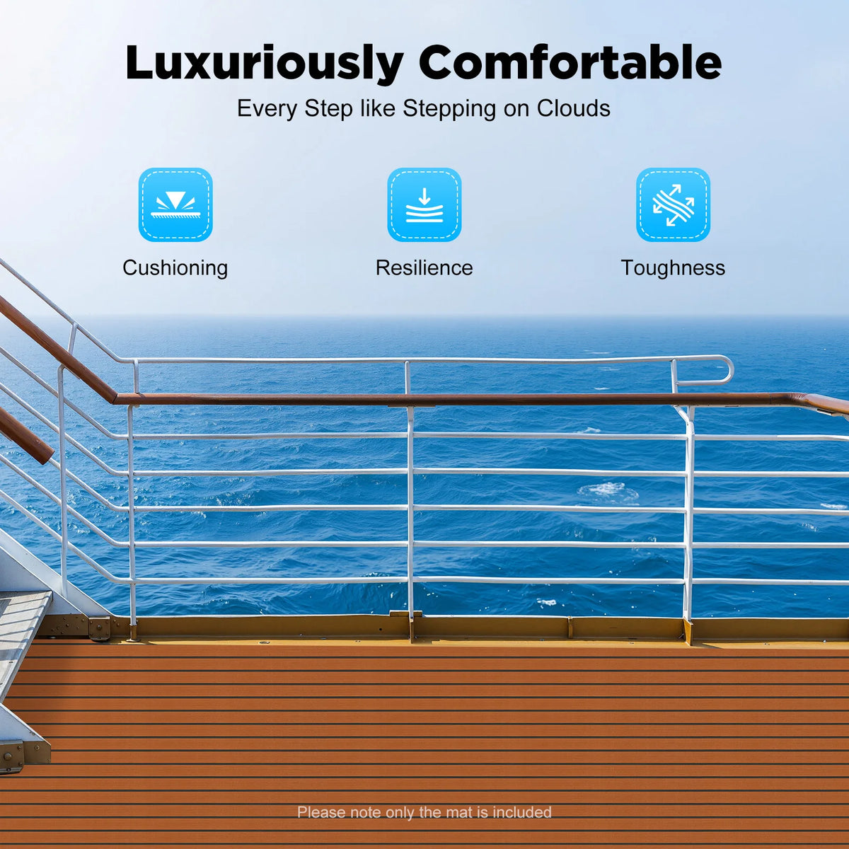 Light Grey / Brown EVA Foam Teak Floor, Non-Slip Marine Flooring Mat 240x60cm, Grey Blue Striped Boat Deck Pad, Soft Comfortable DIY Cut, Luxury Yacht Camper RV Surface Protector, Shock Absorbent, Easy Installation, Outdoor D
