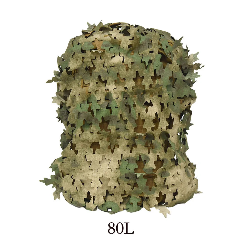 3D Bionic Leaf Shape Disguised Net Backpack Cover 60L 80L Laser Cut Hunting Backpack Cover Paratrooper