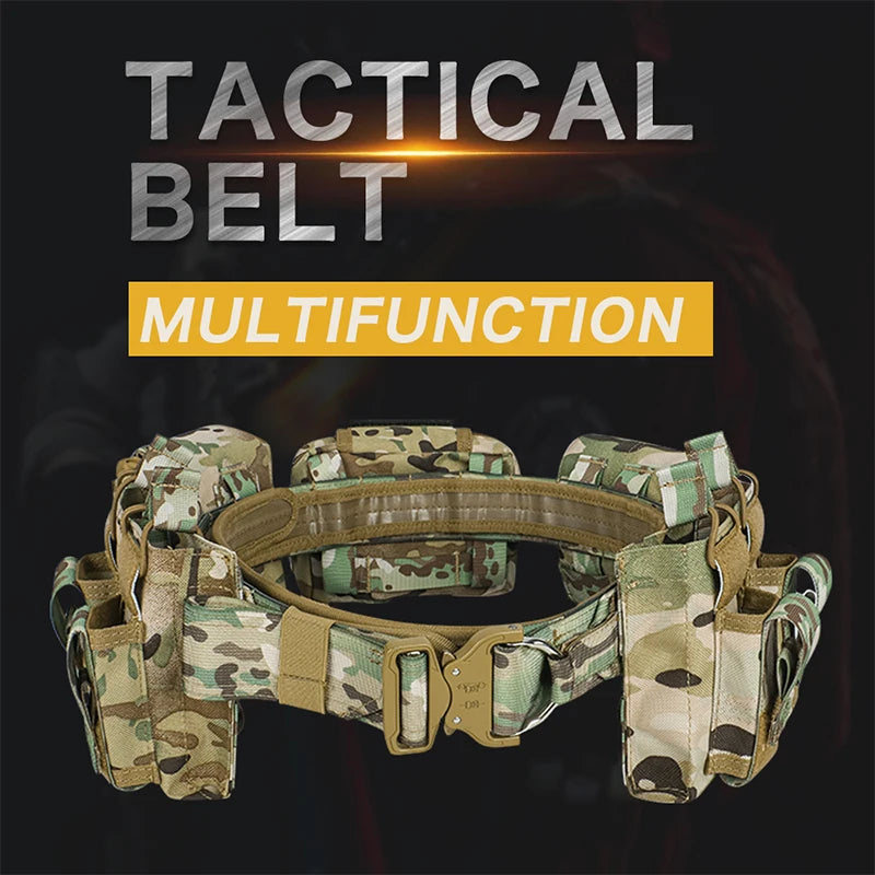 Outdoor Battle Belt Set 7-in-1 Law Enforcement Airsoft Tactical Duty Belt with Molle Utility Pouches Accessories