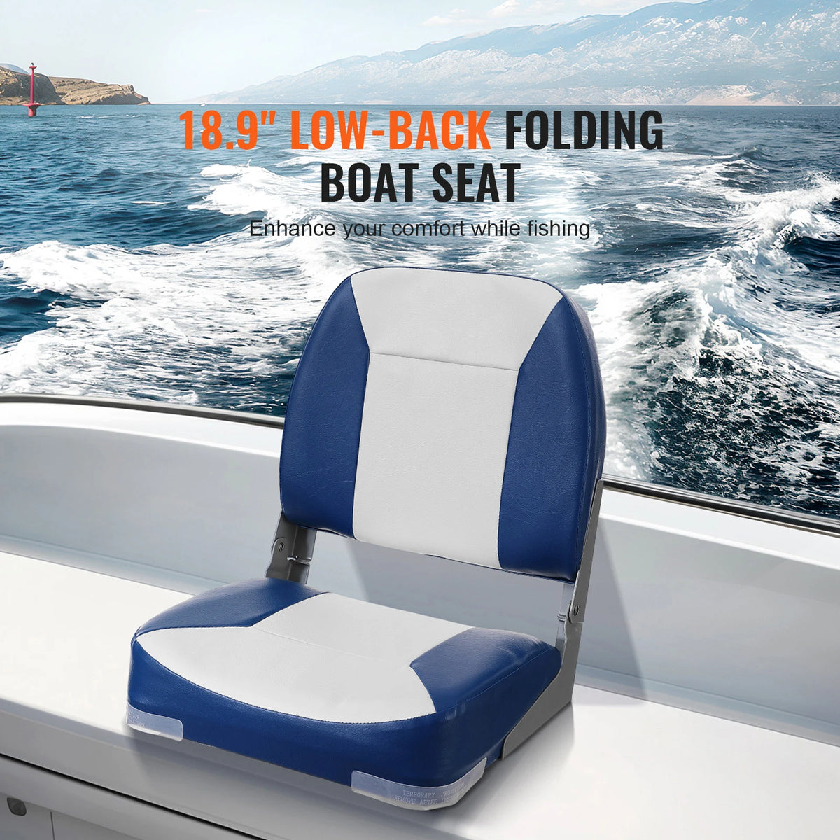 VEVOR Boat Seat 18.9" Low Back Folding Chair with Thickened Sponge Padding and Hinge Fold-Down Boat Captain Chair for Speedboat