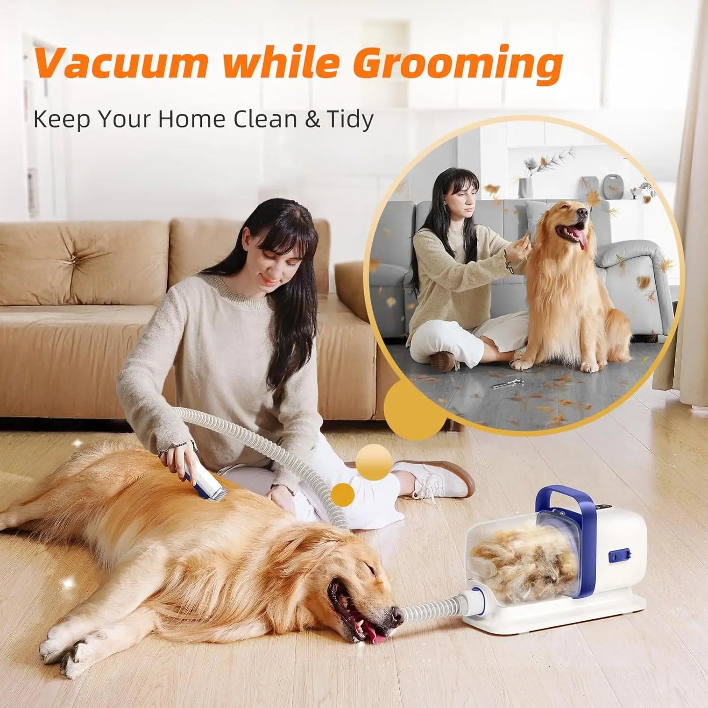 Pet Grooming Kit with Vacuum, 15000Pa Hair Clipper and Shedding Brush, Low Noise, 2L Capacity