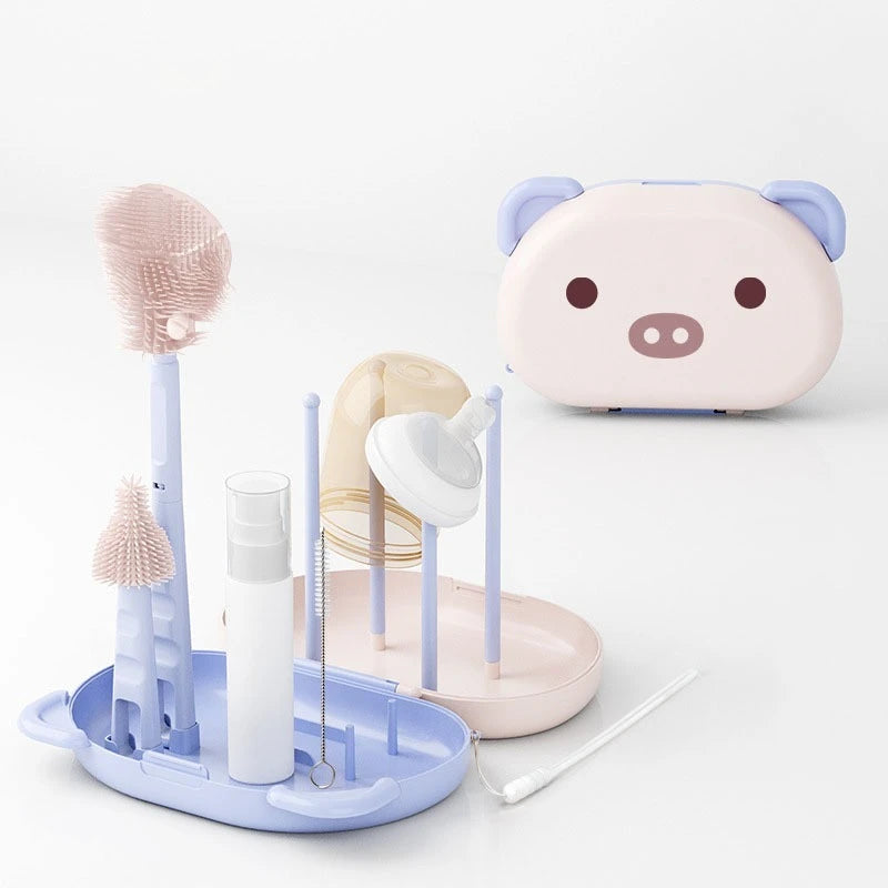Travel Portable Bottle Brush Set, Foldable Bottle Brush, Sponge Baby Bottle and Nipple Brush, Rotating Nylon Brush
