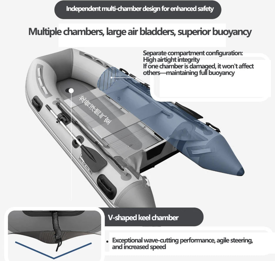 1.2mm Thickened PVC Assault Boat with V Keels Set for Water Sports Fishing Durable Wear-resistant Inflatable Boat Alloy Bottoms