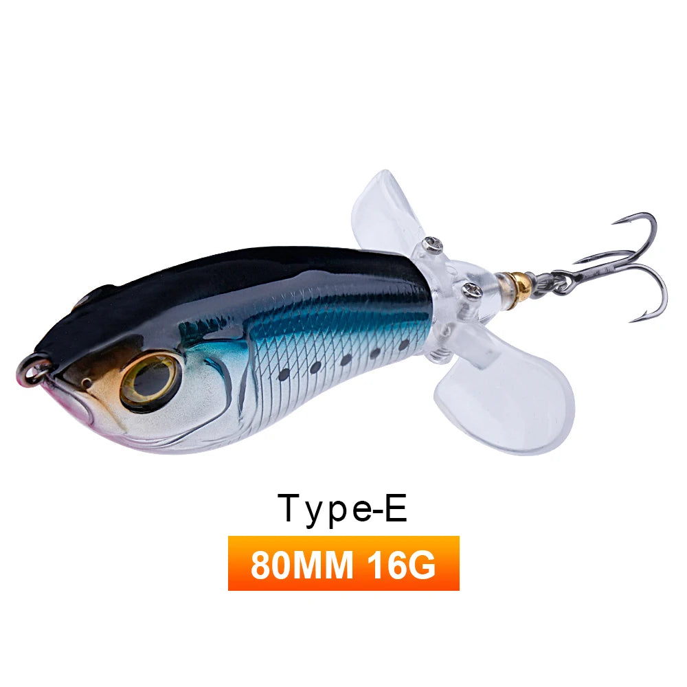 TREHOOK 9g/16g Topwater Whopper Popper Fishing Lures Rotating Double Propeller Tail Artificial Bait Floating Wobblers