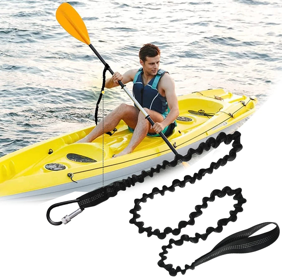 Elastic Kayak Paddle Leash Tether Kayaking Rod Lanyard Canoe Paddle Leash Coiled Lanyard Cord Fishing Rod Leash Boat Safety Rope