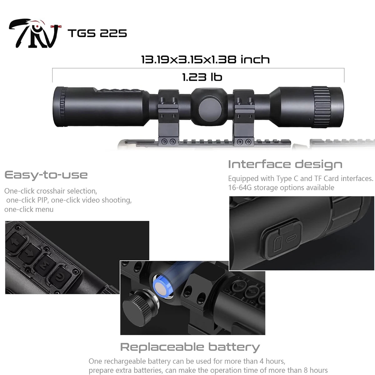 TRV Thermal Imaging Scope For Hunting Thermal Sight 384*288 12µm 25mm Lens Outdoors Monocular 50Hz Frame Infrared Thermal Scope