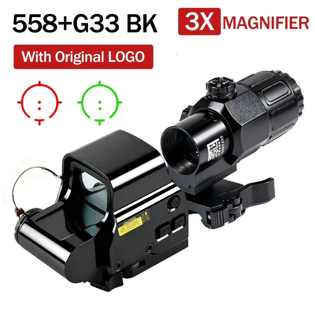 Hot Sale E*t*ch 558 Holographic Red/green Dot Sight and 3X/5X Magnifier Kit Hunting Gear Collimator W/Original Markings
