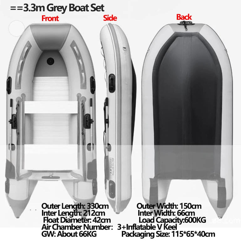 1.2mm Thickened PVC Assault Boat with V Keels Set for Water Sports Fishing Durable Wear-resistant Inflatable Boat Alloy Bottoms