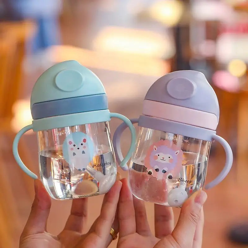 MAMIJOY  BY01 Kids Water Sippy Cup Creative Cartoon Baby Feeding Cups with Straws Leakproof Water Bottles Outdoor Childrens Cup