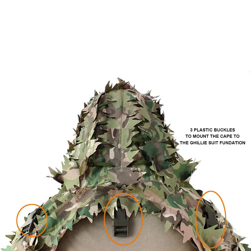 Tactical Ghillie Suit Breathable Ghillie Viper Hood with 3D Leafy Stripes Sniper Coat for Wargame, Hunting, CS