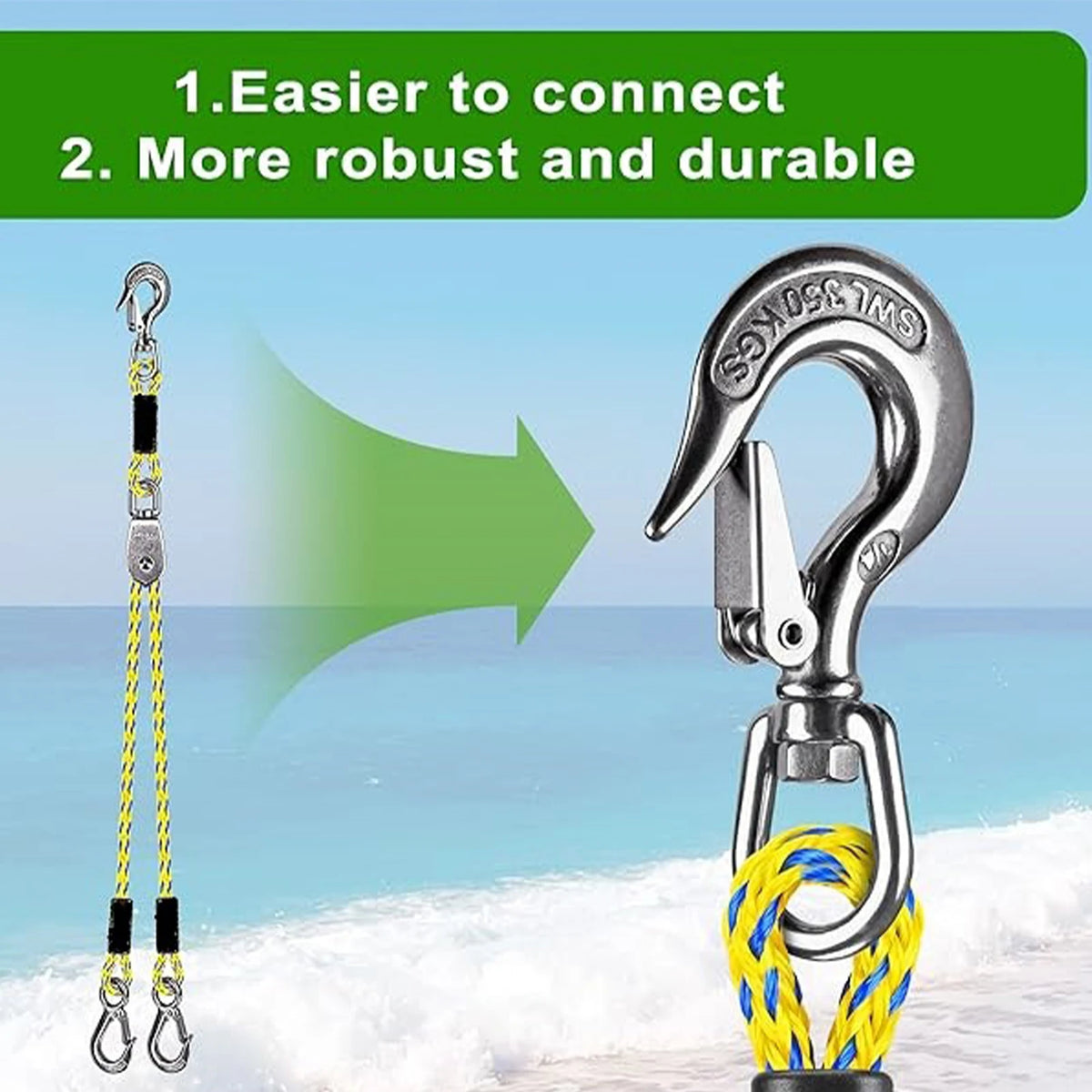 Tubing Boat Tow Harness with Hook Tow Rope Connector Watersports Towing Harness Line for Boat Water Sport Jet Ski Wakeboarding