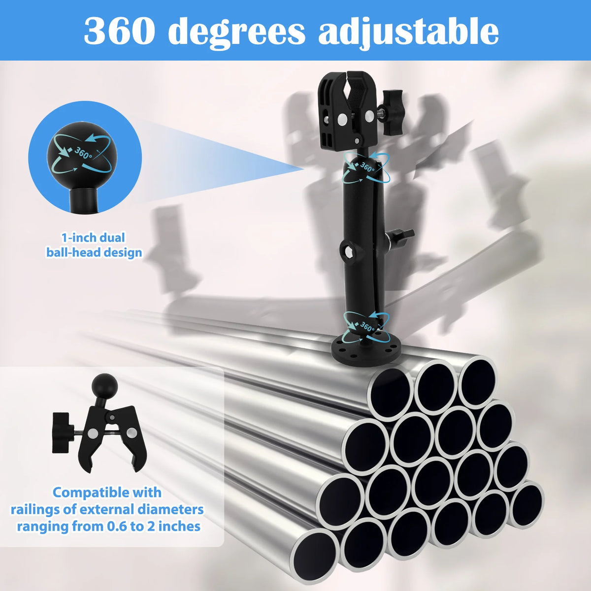 Trolling Motor Stabilizer Mount Support Clamp 360° Adjustable Tough Claw Aluminum Alloy Boat Trolling Motor Shaft
