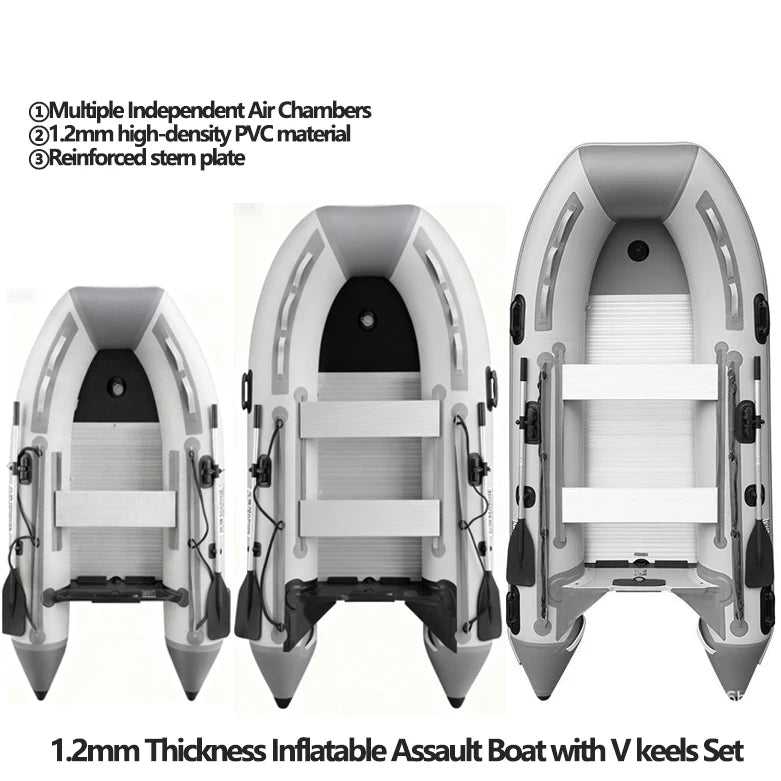 1.2mm Thickened PVC Assault Boat with V Keels Set for Water Sports Fishing Durable Wear-resistant Inflatable Boat Alloy Bottoms