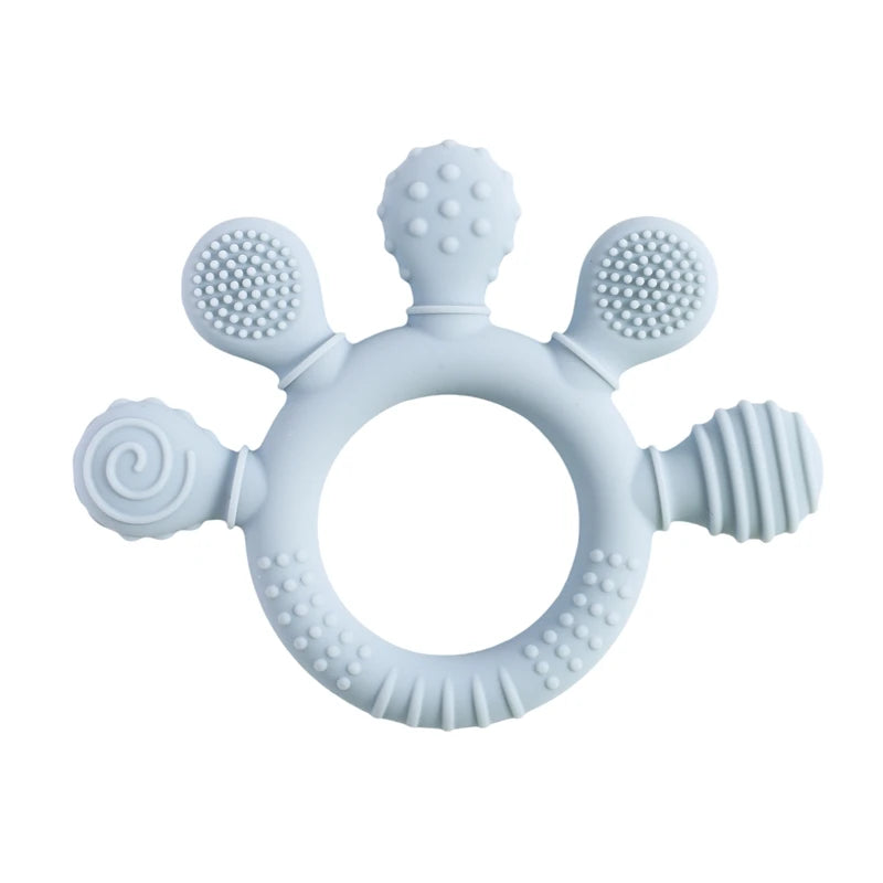 BPA Free Silicone Teether Food Grade Baby 0-12 Toys Teething Rattle Sensory Toys for Toddlers Silicone Hand Bell Soothing Toys