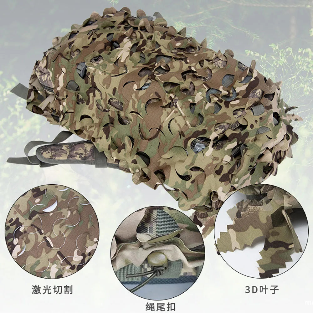 3D Bionic Leaf Shape Disguised Net Backpack Cover 60L 80L Laser Cut Hunting Backpack Cover Paratrooper