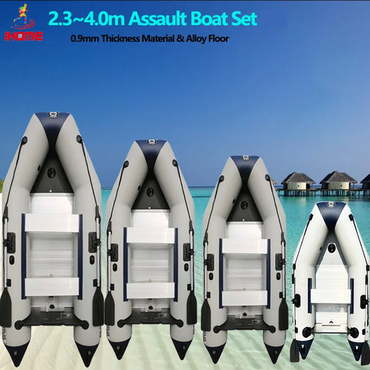 2.3~4.0m Inflatable Assault Boat 0.9mm Thickness PVC Speed Kayak Raft Thickened Wear-resistant Fishing Canoe Aluminum Floor Set