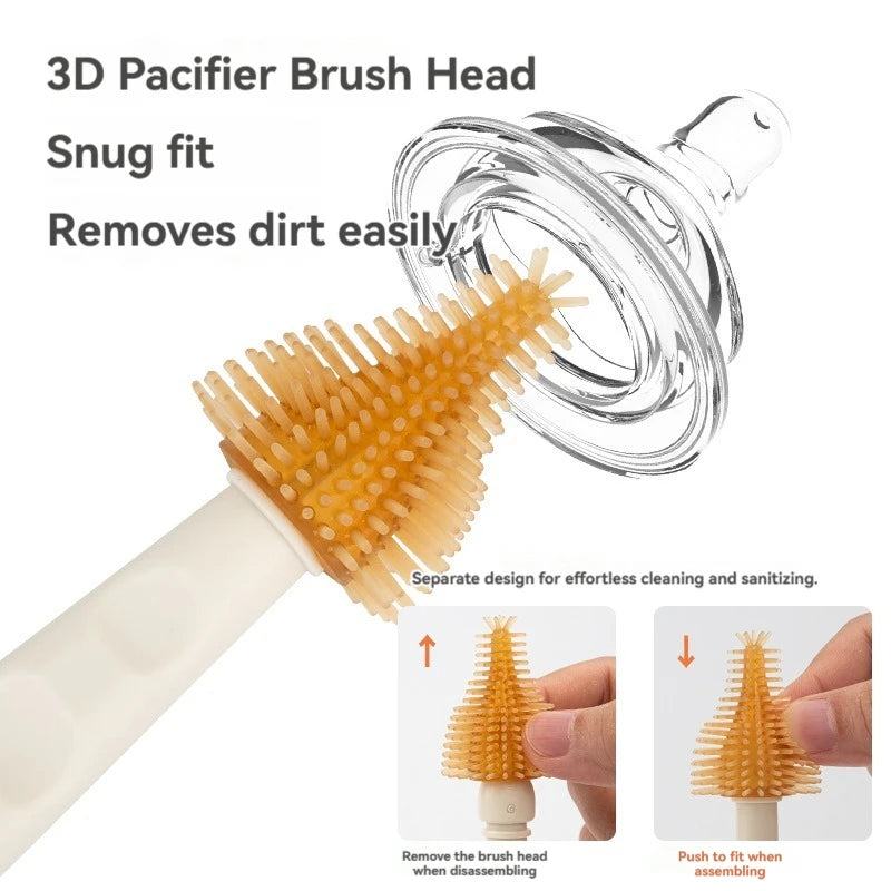 Travel Portable Bottle Brush Set, Foldable Bottle Brush, Sponge Baby Bottle and Nipple Brush, Rotating Nylon Brush