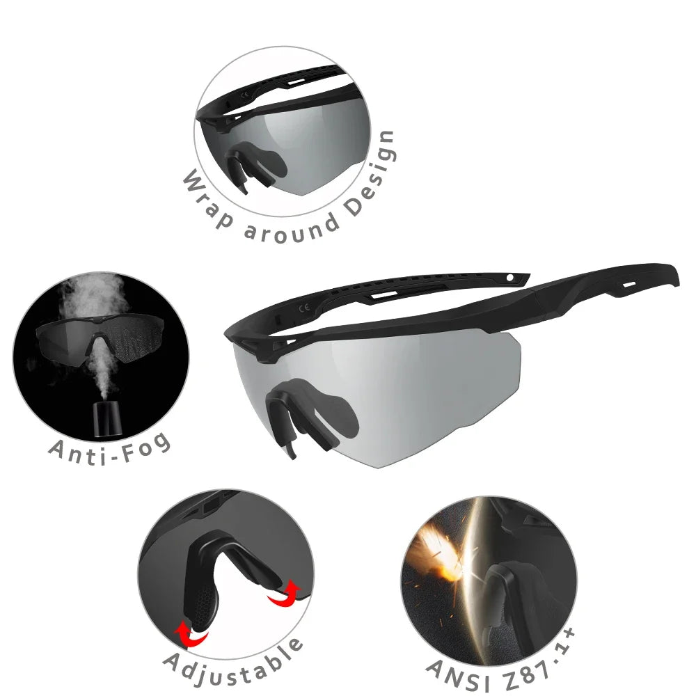 3 Lens Impact-Resistant Safety Glasses Interchangeable 2.5mm Tactical Glasses Anti-Fog Windproof Road Cycling Goggles Antiparras
