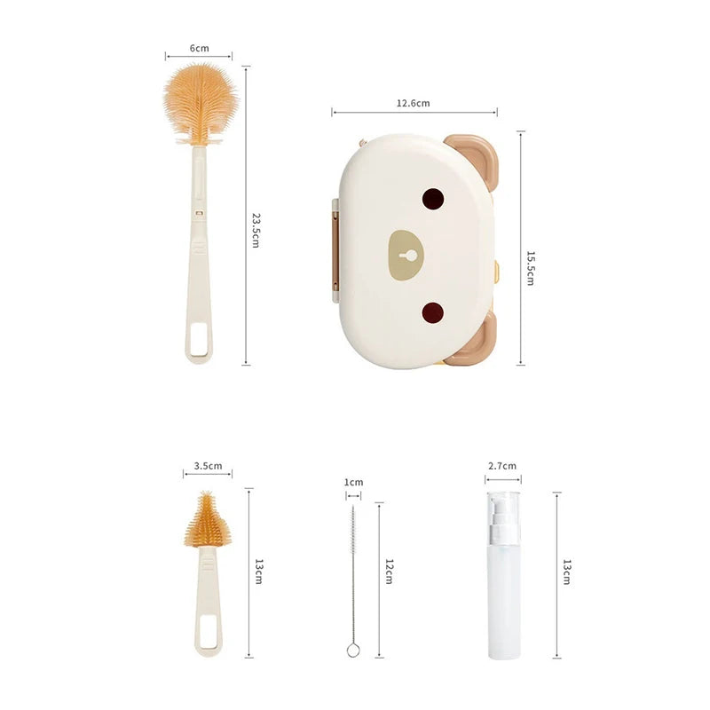 Travel Portable Bottle Brush Set, Foldable Bottle Brush, Sponge Baby Bottle and Nipple Brush, Rotating Nylon Brush