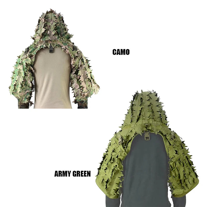 Tactical Ghillie Suit Breathable Ghillie Viper Hood with 3D Leafy Stripes Sniper Coat for Wargame, Hunting, CS