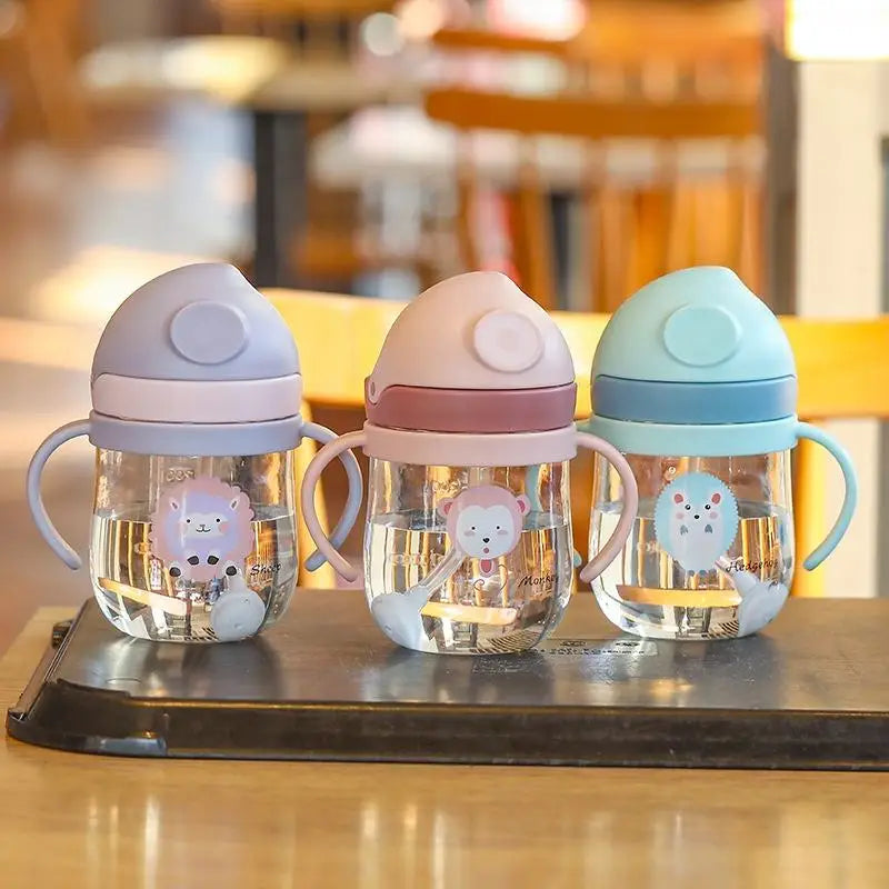 MAMIJOY  BY01 Kids Water Sippy Cup Creative Cartoon Baby Feeding Cups with Straws Leakproof Water Bottles Outdoor Childrens Cup