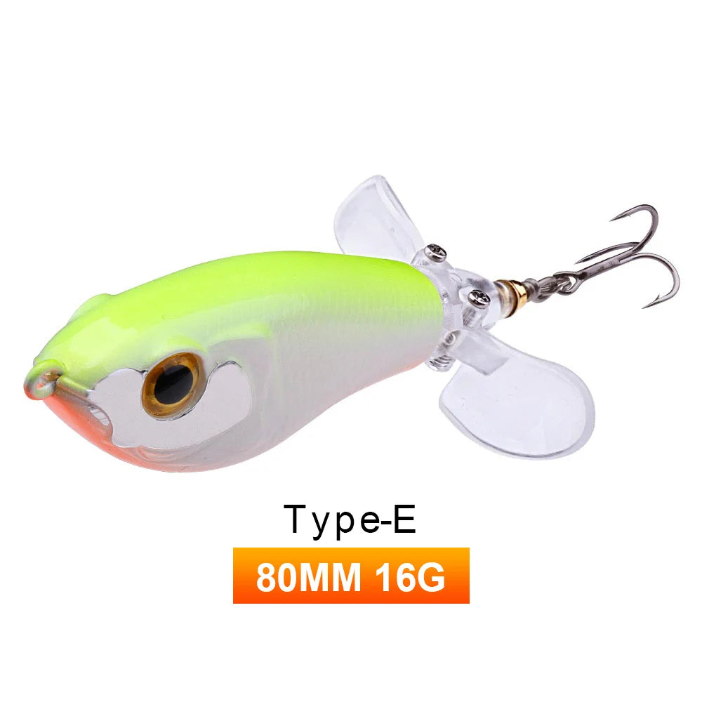 TREHOOK 9g/16g Topwater Whopper Popper Fishing Lures Rotating Double Propeller Tail Artificial Bait Floating Wobblers
