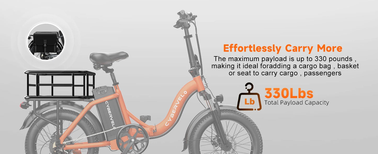 Cybervelo 1000W Ebike For Adults,Removable Battery EBike,28+MPH,Foldable Electric Bike,80 Miles Max Range,Fat Tire EK4 EK5