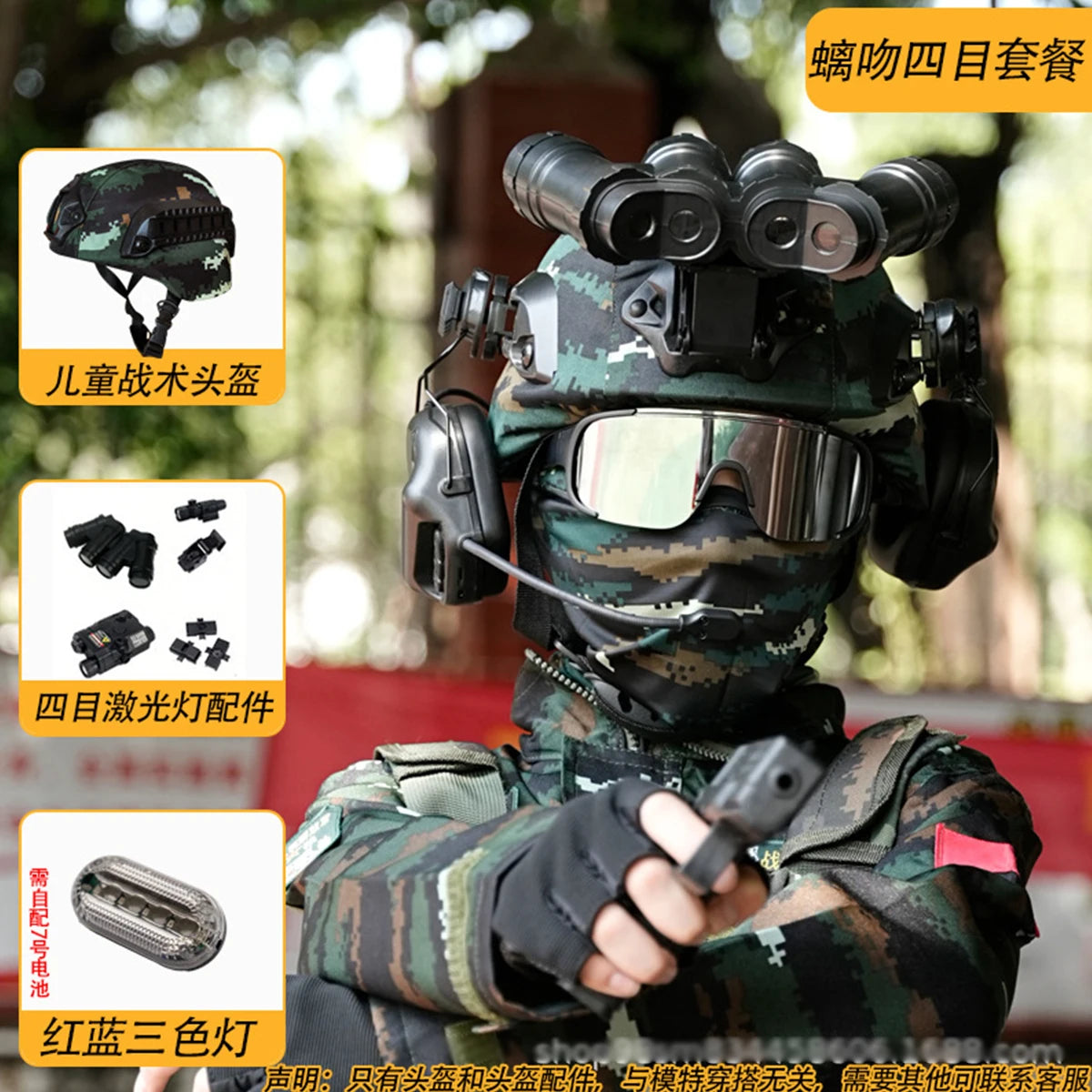 Kids Tactical Helmet Set with NVG Model & Face Mask Children Cosplay Toy Helmet Kit for Paintball Airsoft Outdoor for Boys&Girls