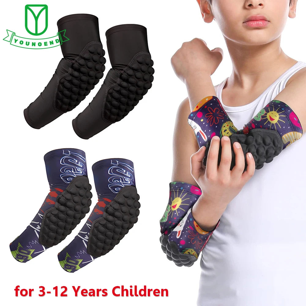 3-12 Years Kids Youth Elbow Padded Arm Sleeves Compression Elbow Pads for Football Basketball Baseball Tennis Hockey Sports