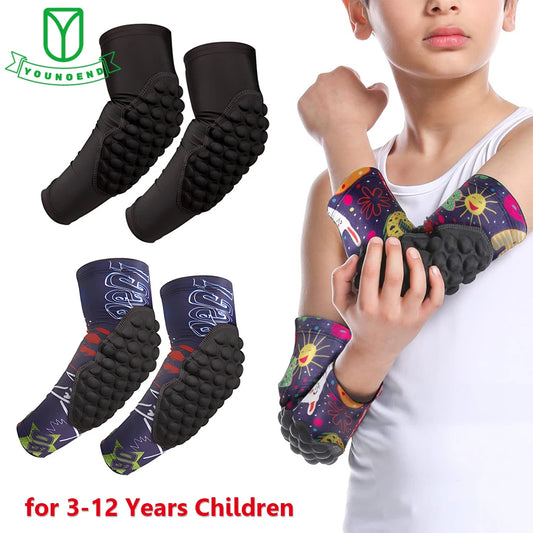 3-12 Years Kids Youth Elbow Padded Arm Sleeves Compression Elbow Pads for Football Basketball Baseball Tennis Hockey Sports