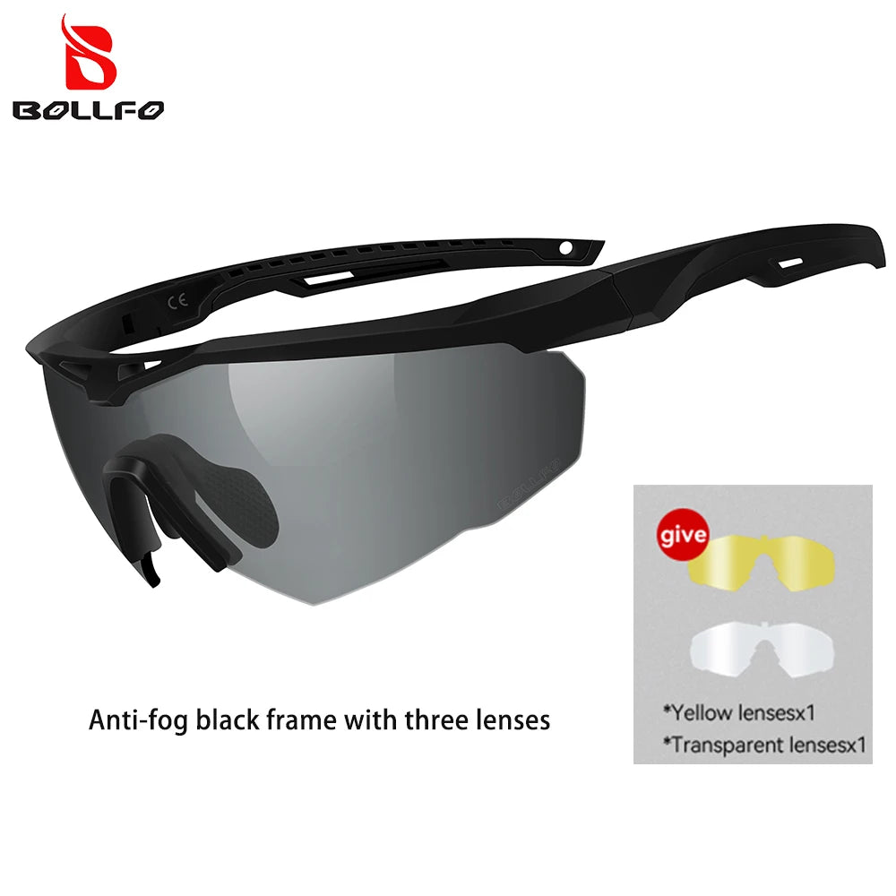 3 Lens Impact-Resistant Safety Glasses Interchangeable 2.5mm Tactical Glasses Anti-Fog Windproof Road Cycling Goggles Antiparras