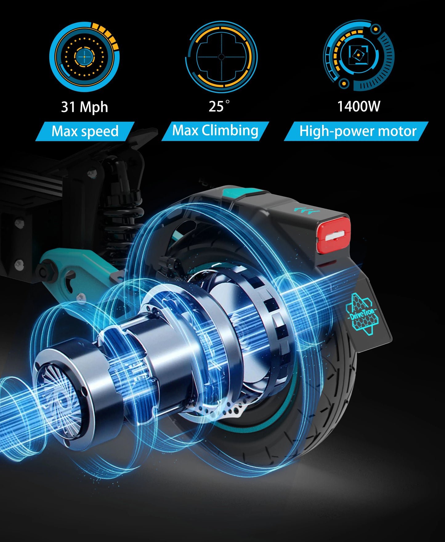 DriveTron 31mph 50kmh Double Absorber Brake Powerful Off-road Adult Big 48V 10inch Tires Adult Electric Scooter
