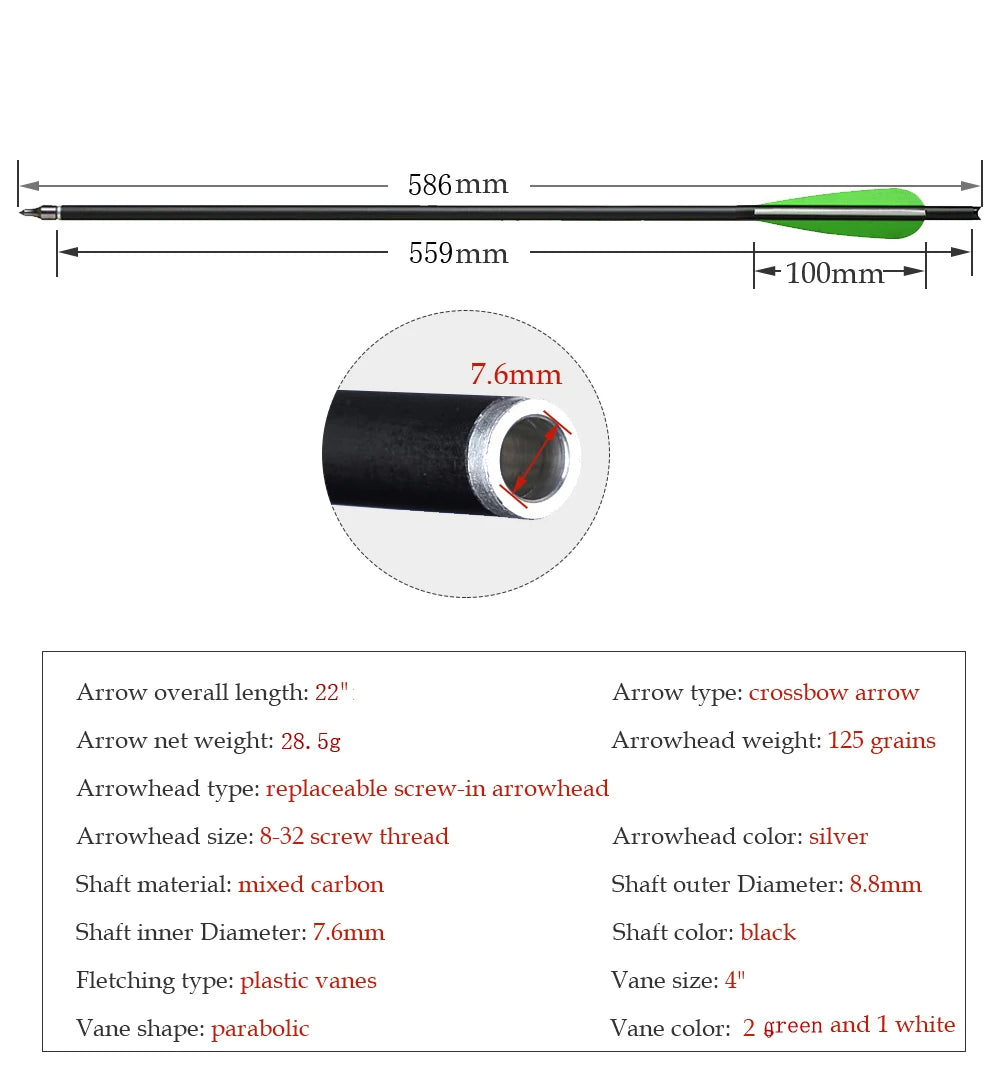 Carbon Crossbow Arrow Bolts 20/22 Inch Archery Arrows with 4" Vanes Hunting Arrows For Hunting Replaced Arrowhead