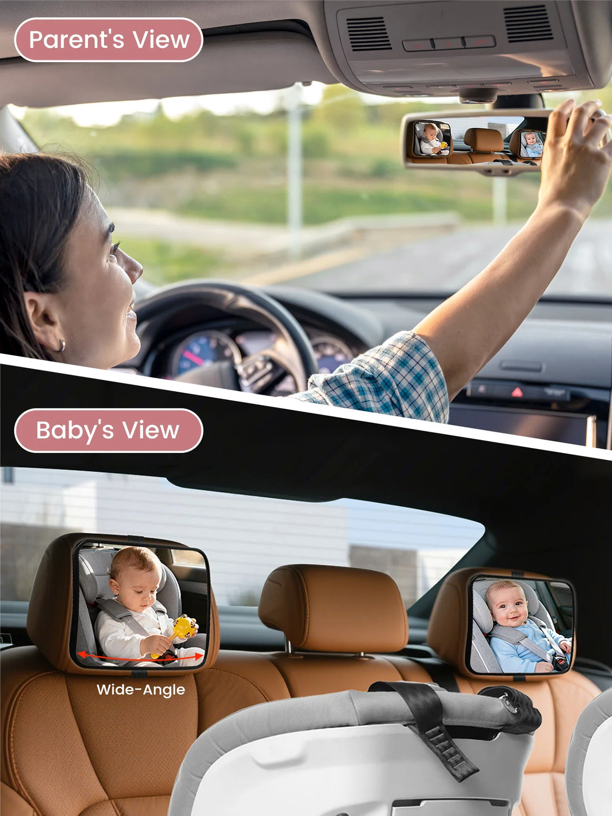 Certified Shatterproof Baby Car Mirror, Crash-Tested with Panoramic HD View for Rear-Facing Infant Safety