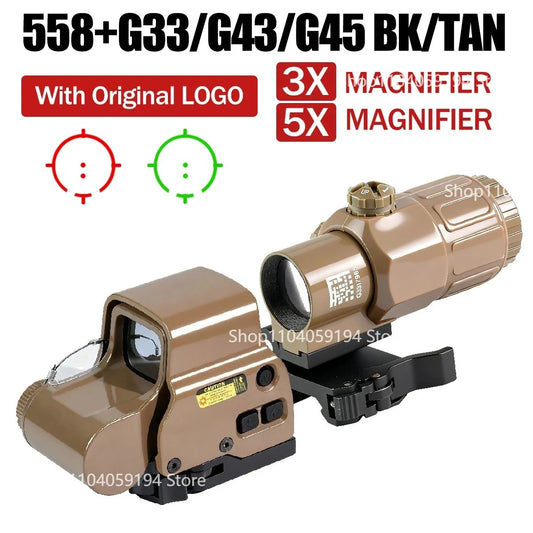 Hot Sale E*t*ch 558 Holographic Red/green Dot Sight and 3X/5X Magnifier Kit Hunting Gear Collimator W/Original Markings