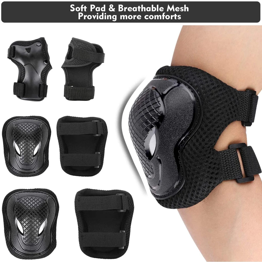 6 In 1 Kids/Youth Protective Gear Set, Kids Knee Pads Elbow Pads & Wrist Guard for Scooter, Skateboard, Bicycle, Inline Skating
