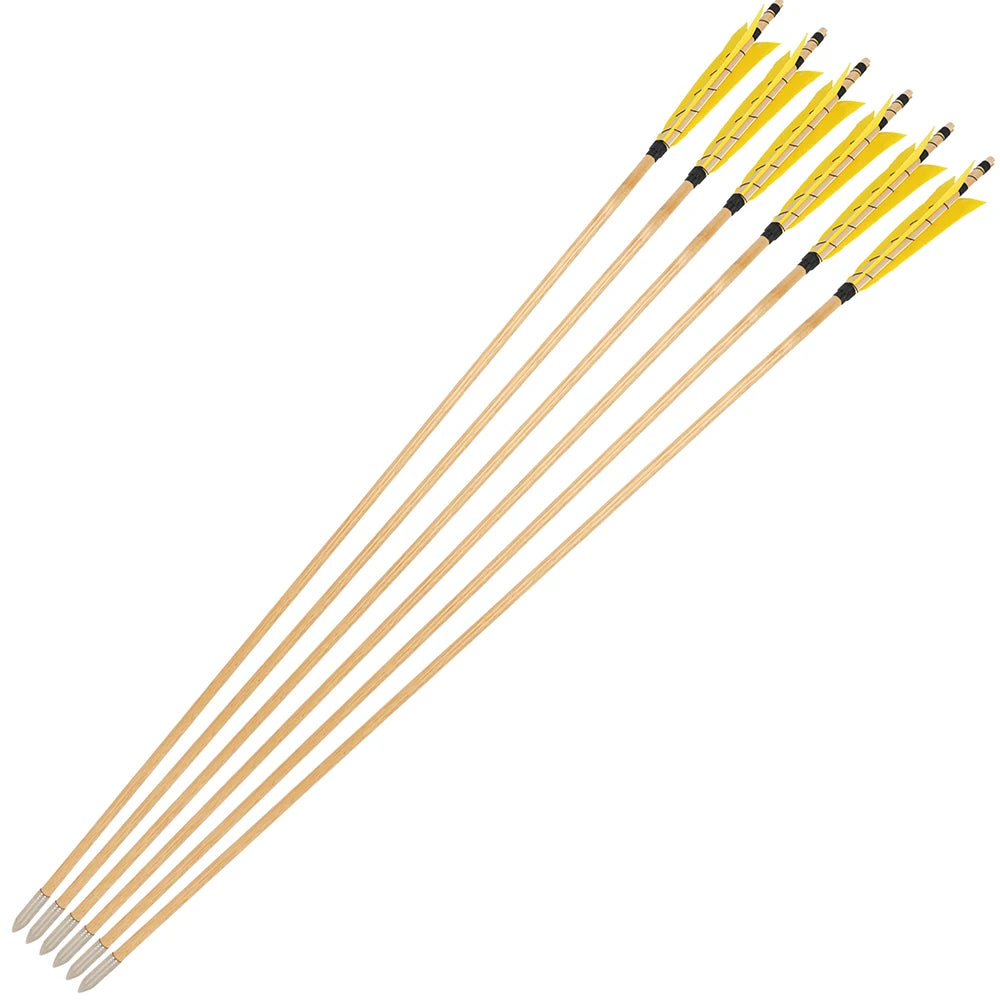 Wood Arrows 6/12pcs Turkey Feather OD8mm Fixed Stainless Steel Arrowhead 32.3Inch for Bow Shooting Hunting Practice