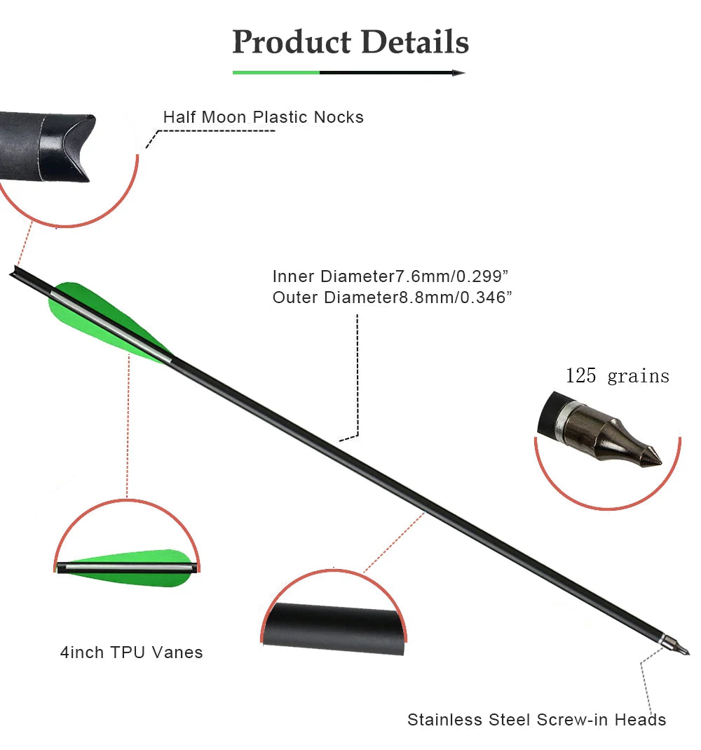 Carbon Crossbow Arrow Bolts 20/22 Inch Archery Arrows with 4" Vanes Hunting Arrows For Hunting Replaced Arrowhead